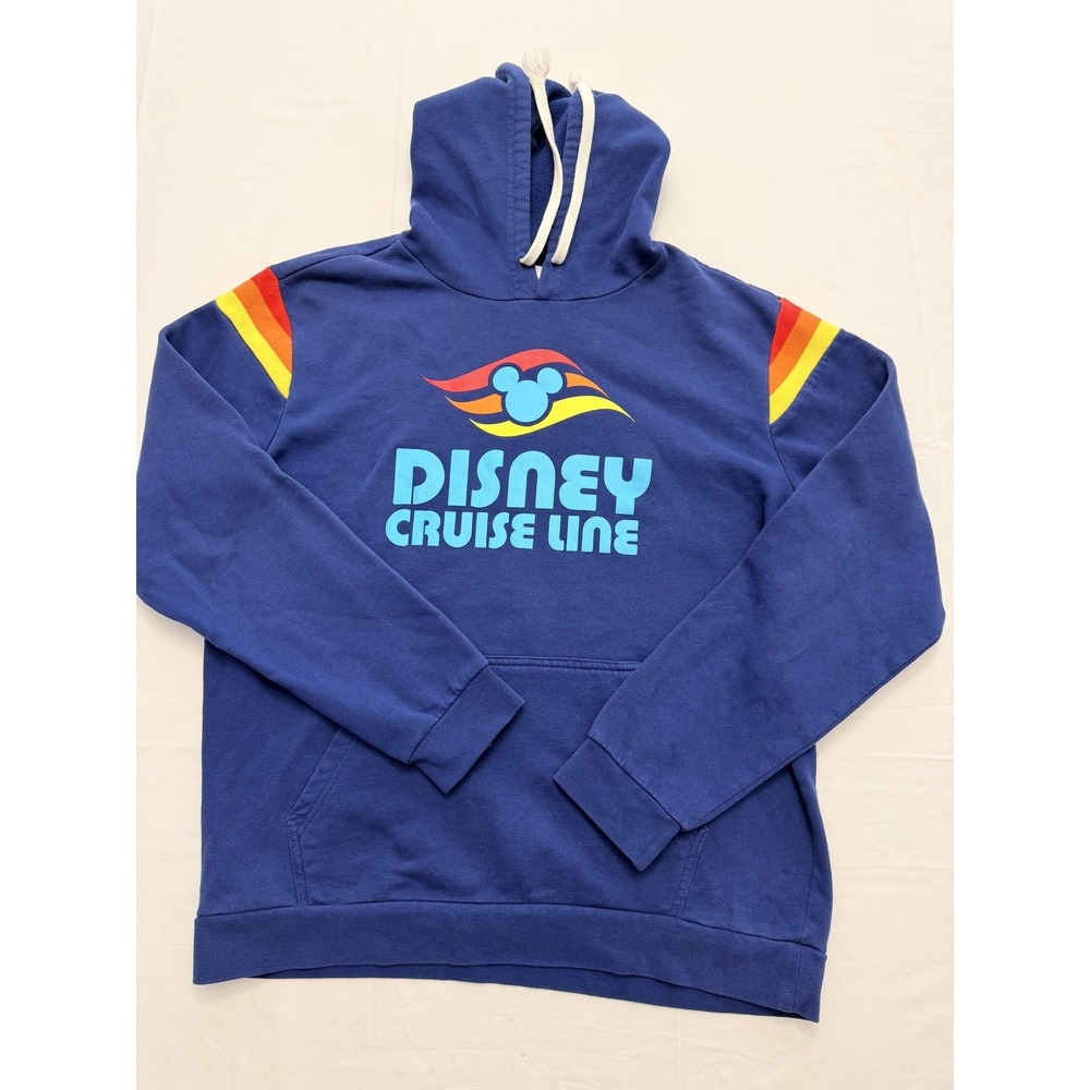Disney Cruise Line Hoodie Mens Large Blue Pullover Fleece Sweatshirt Mickey